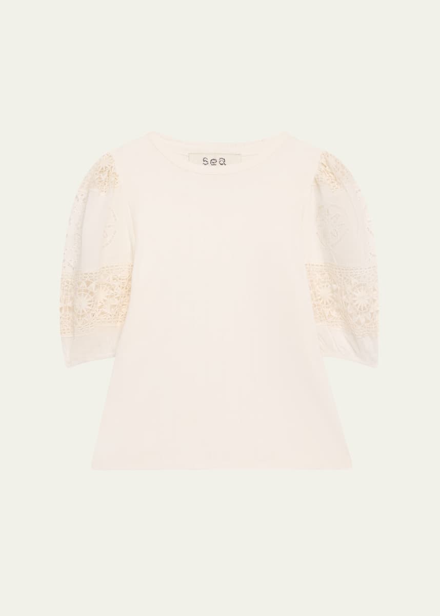 Sea Dahlia Combo Eyelet-Sleeve Top