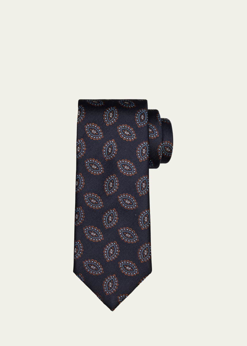 Brioni Men's Medallion Jacquard Silk Tie