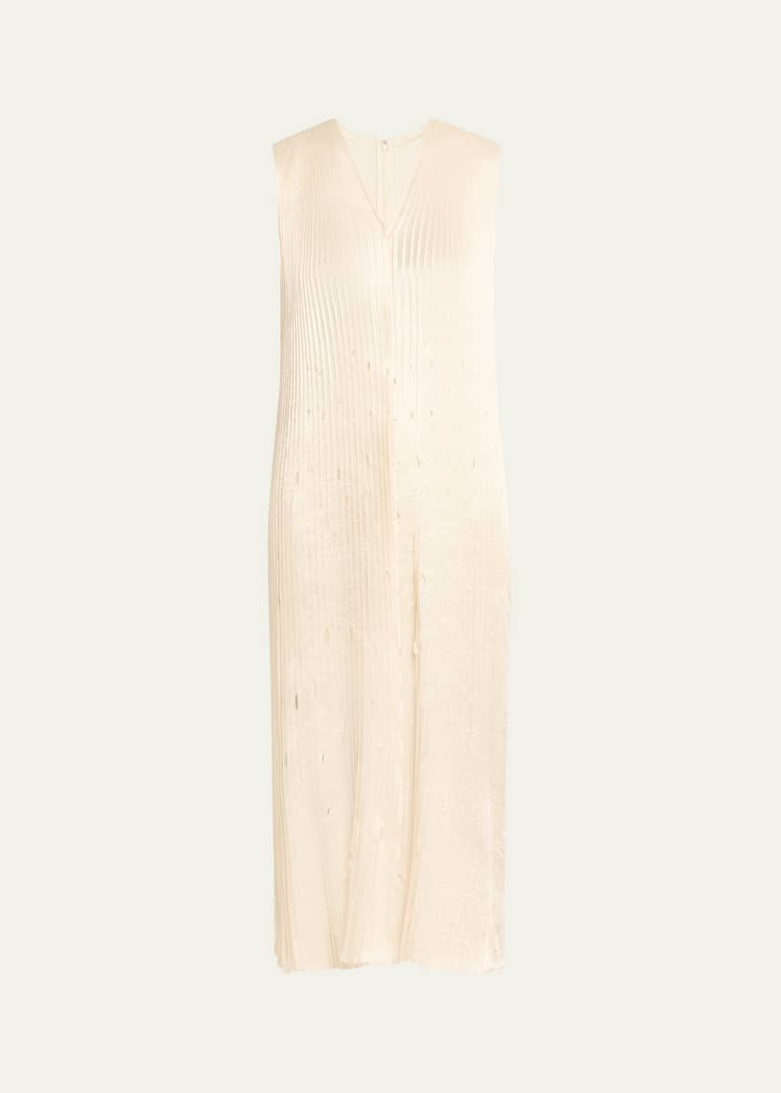 Jason Wu Collection Pleated Satin Laser-Cut Trapeze Dress