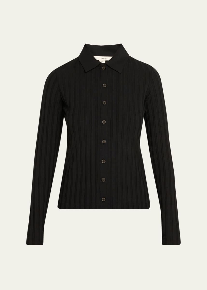 Vince Long-Sleeve Ribbed Button-Front Top