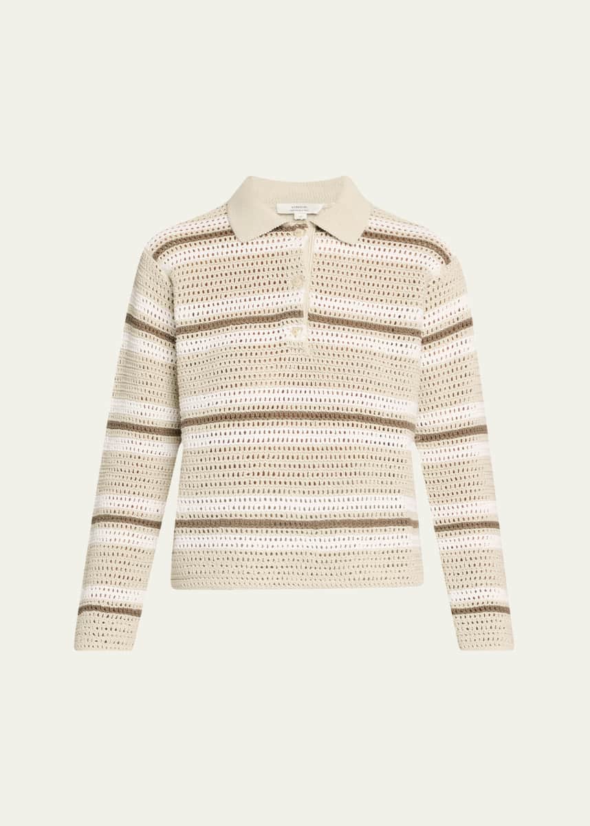 Vince Mesh Stripe Button Polo Top