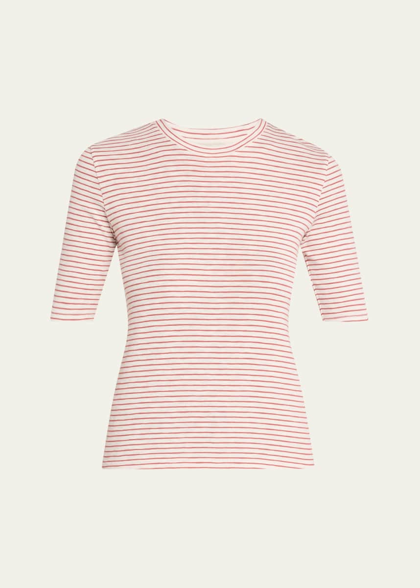 Vince Stripe Elbow-Sleeve Top