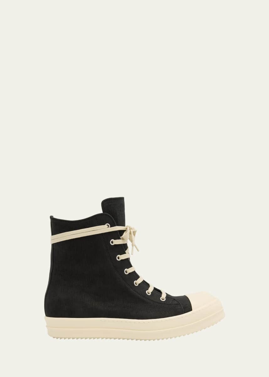 Rick Owens Men's Buffed Leather High-Top Sneakers