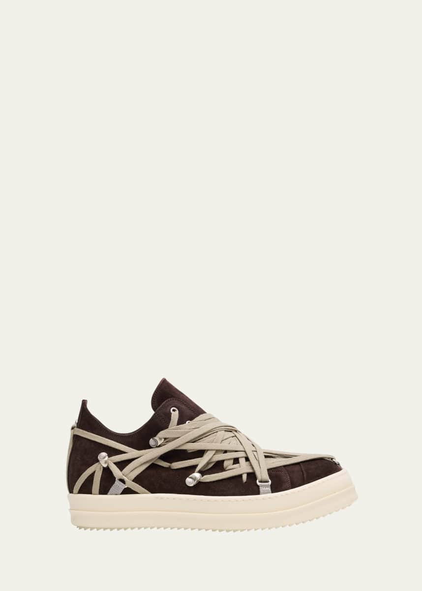 Rick Owens Men's Megalaced Suede Low-Top Sneakers