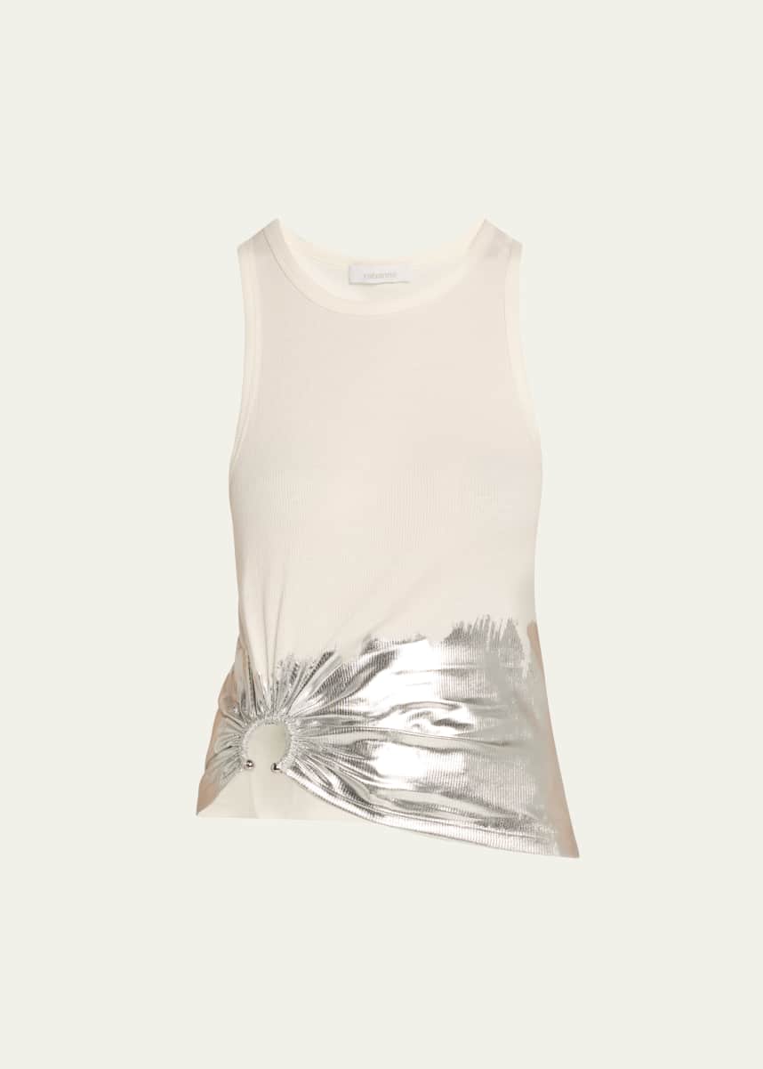 Rabanne Silver Foil Ribbed Tank Top