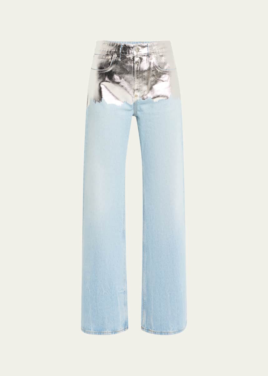 Rabanne Metallic Foiled Denim Straight-Leg Jeans