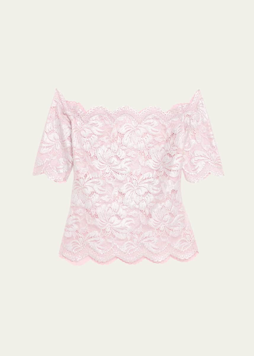Rabanne Off-The-Shoulder Metallic Lace Top