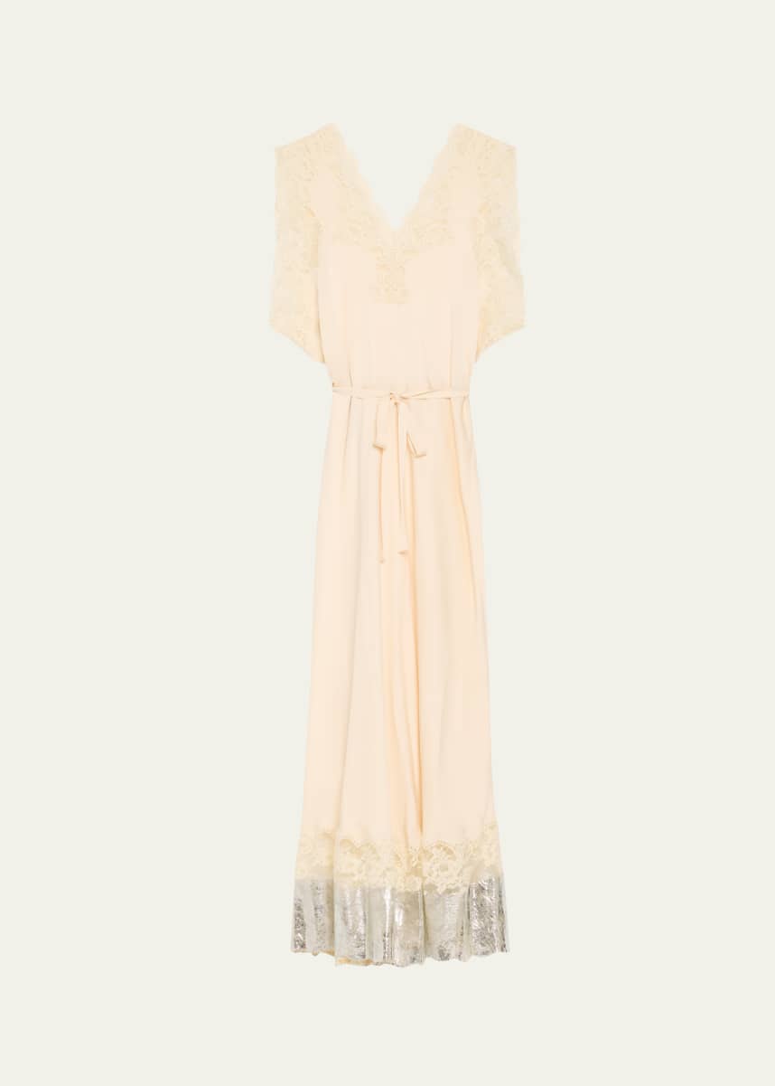 Rabanne Lace Drawstring Metallic Hem Dress