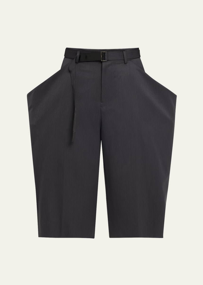 SACAI Pinstripe Wide Cropped Wool Trousers