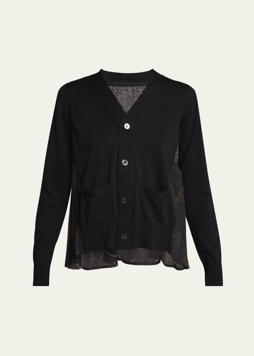 SACAI Dot Flower Print Pleated Back Cardigan
