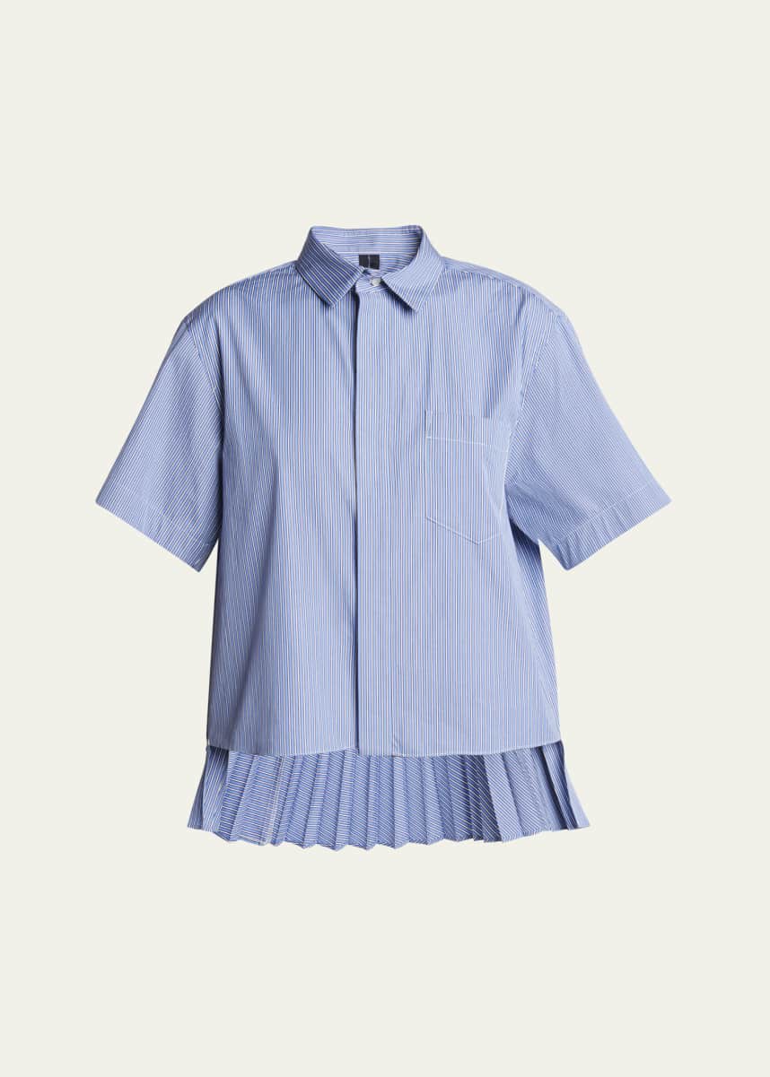 SACAI Stripe Pleated Button Down Blouse