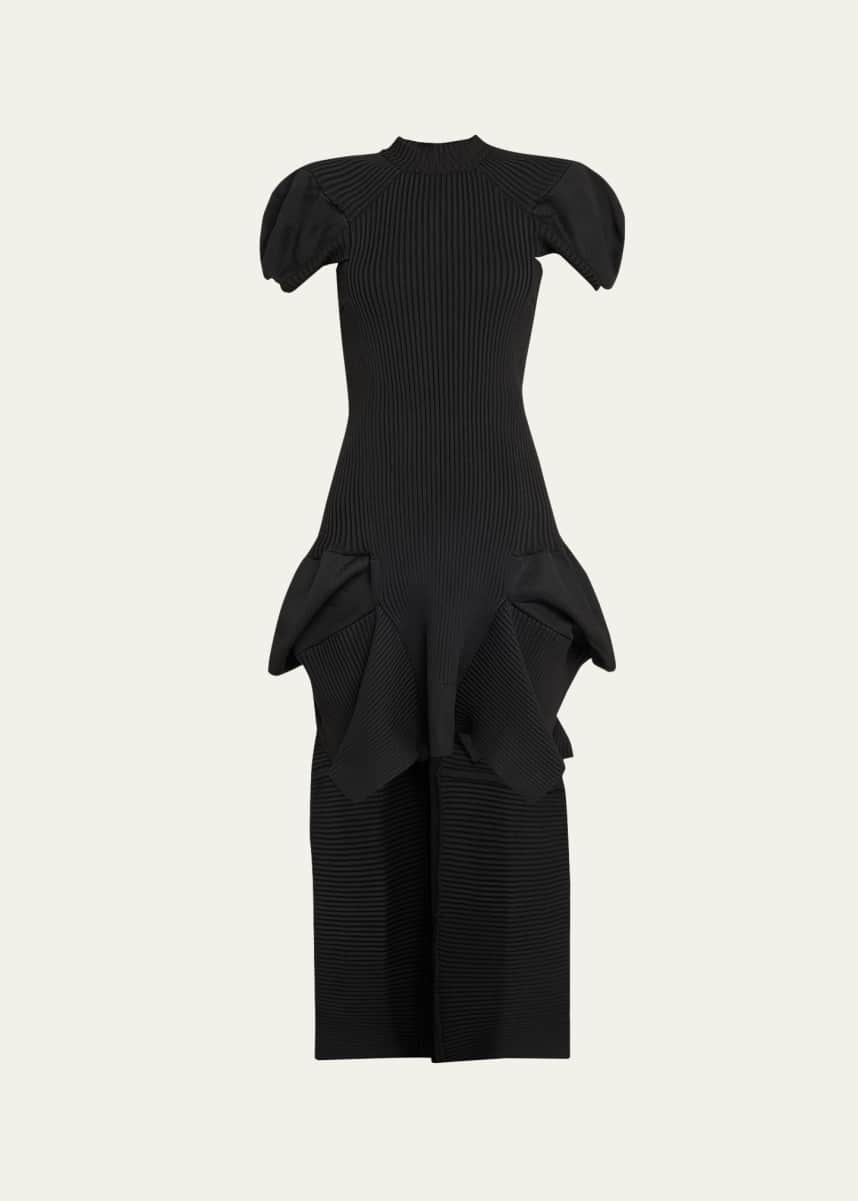 SACAI Ribbed Knit High-Low Dress with Train
