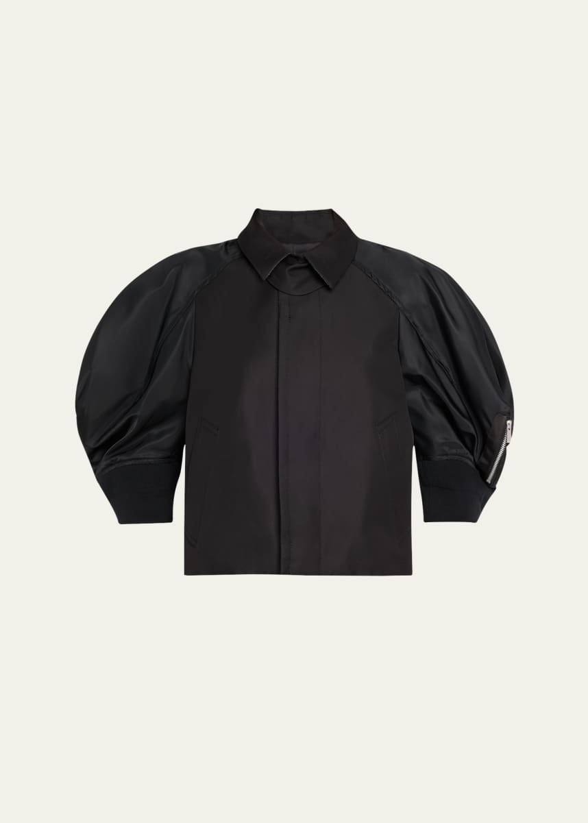 SACAI Mixed Media Three-Quarter Sleeve Gabardine Jacket