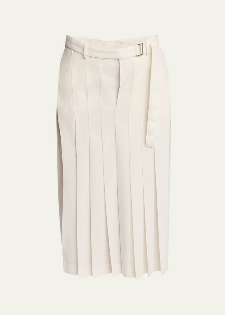 SACAI Pleated Belted Wool Midi Skirt