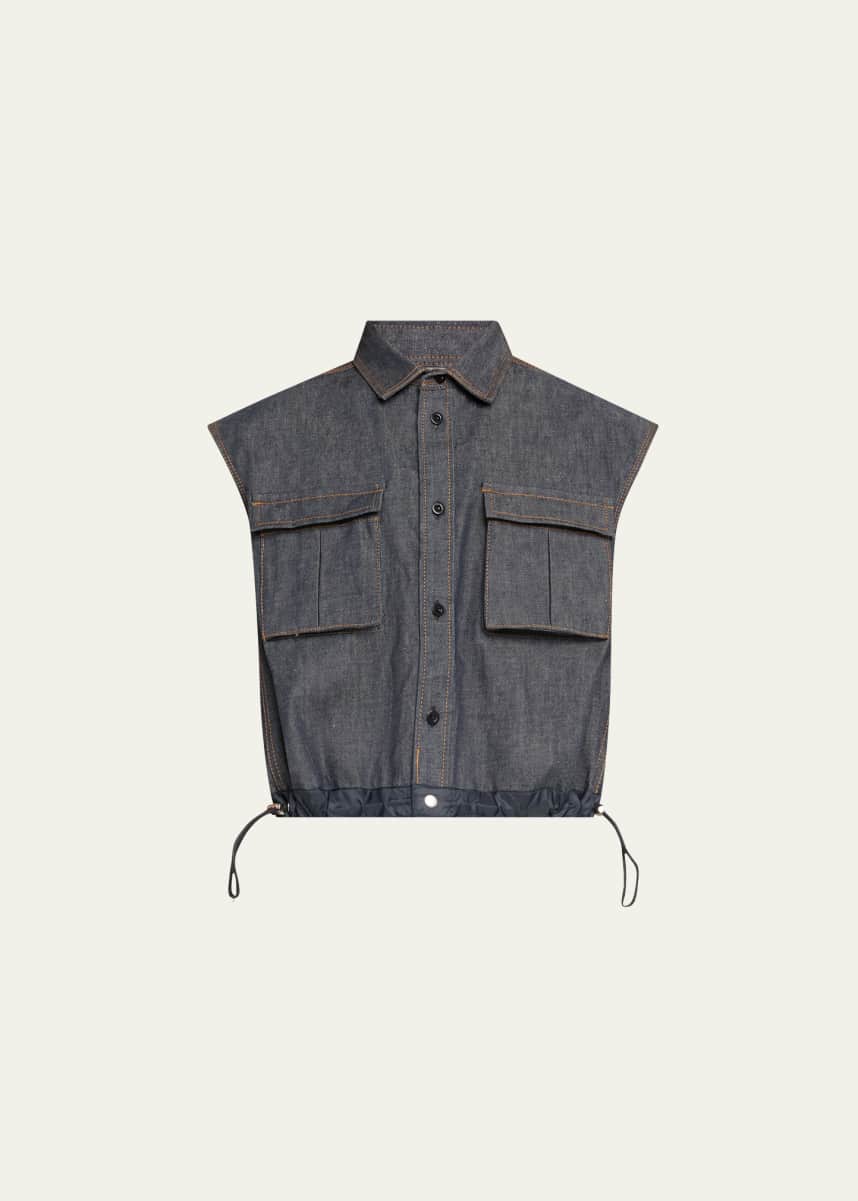 SACAI Denim Mix Pleated Back Drawcord Shirt