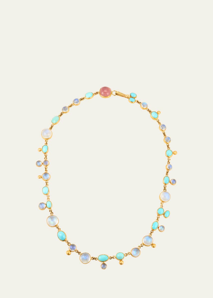 JUDY GEIB Delicate Moonstone, Gold Blob and Persian Turquoise Necklace, 17"L