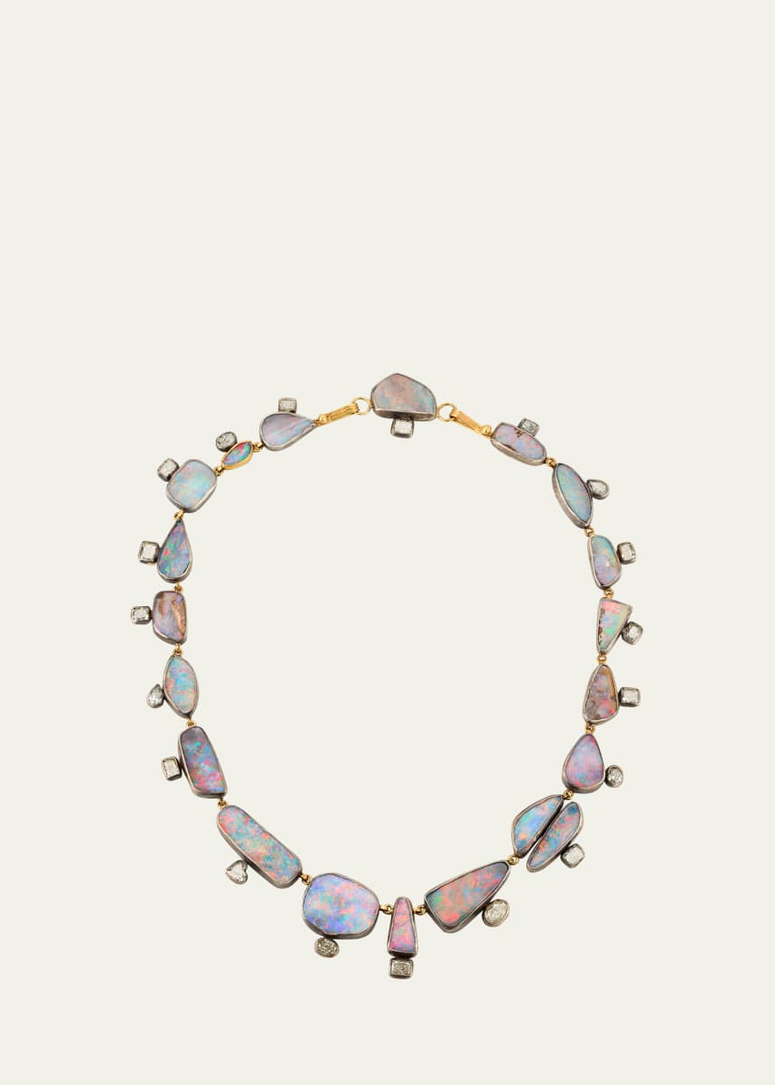 JUDY GEIB Lovely Flashy Red Boulder Opal and Diamond Necklace, 17"L