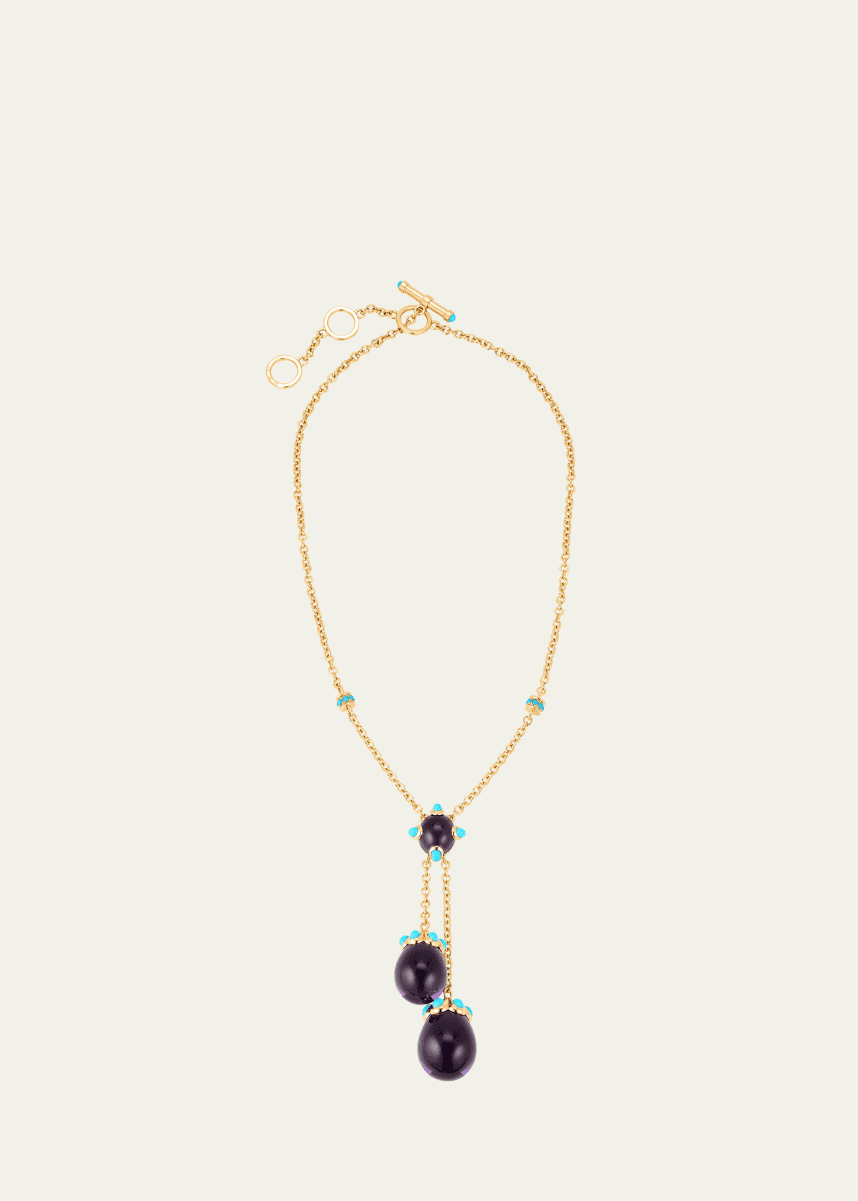 Verdura Candy 18K Yellow Gold Amethyst and Turquoise Lariat Necklace