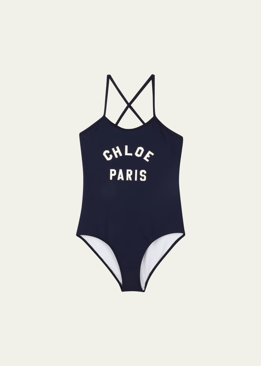Chloe Girl's One Piece Logo-Print Swimsuit, Size 4-6