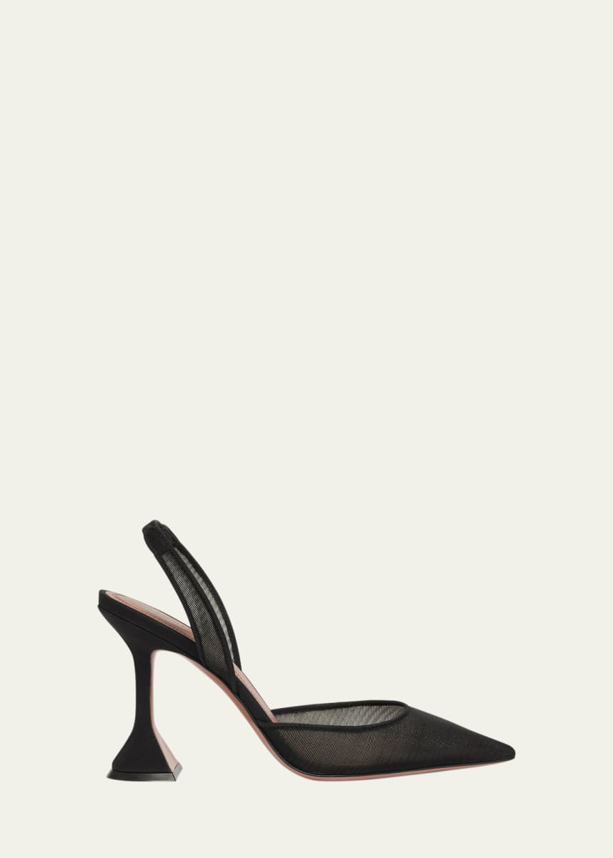 Amina Muaddi Holli Pointed Mesh Slingback Pumps