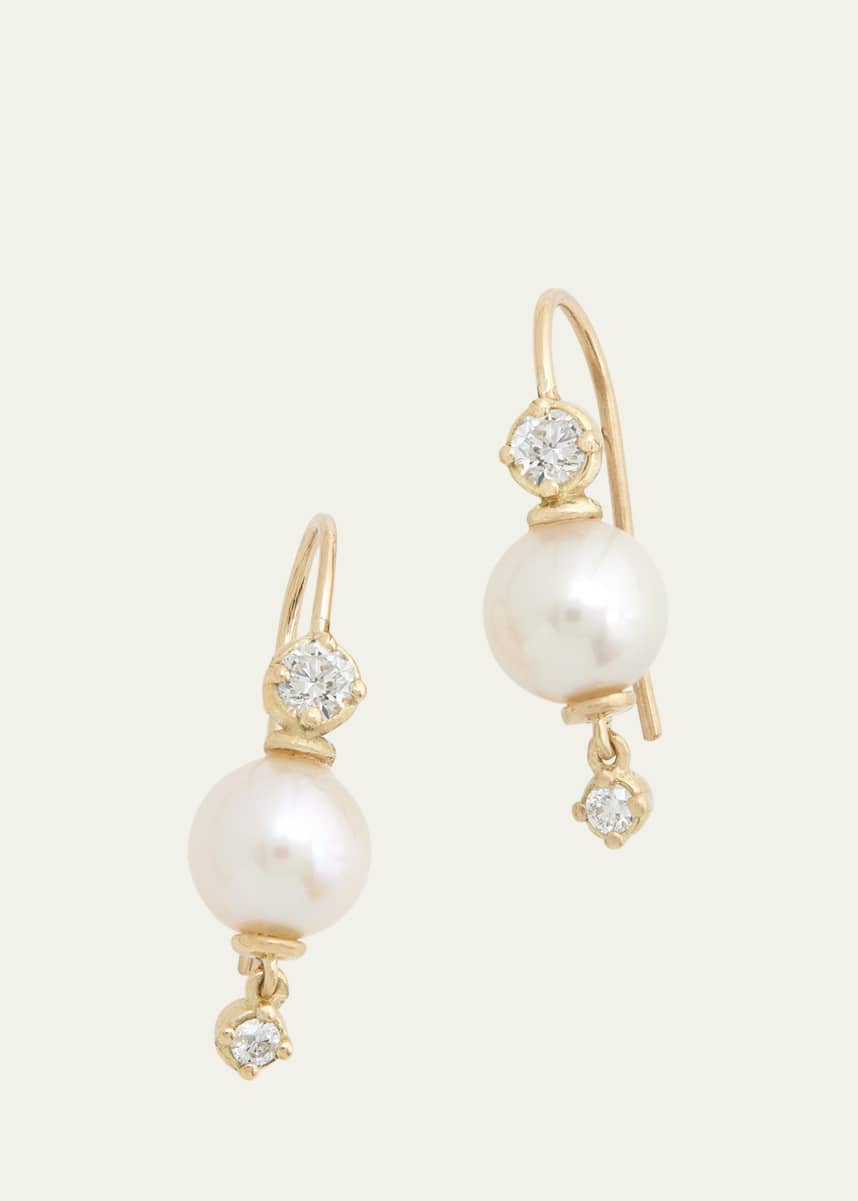 Jamie Wolf 18K Yellow Gold Pearl Drop Earring with Diamonds