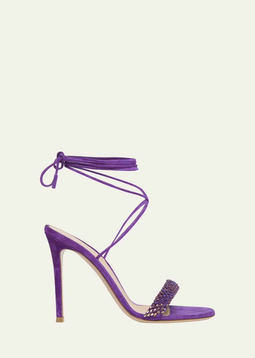 Gianvito Rossi Multicolor Crystal Suede Ankle-Strap Sandals