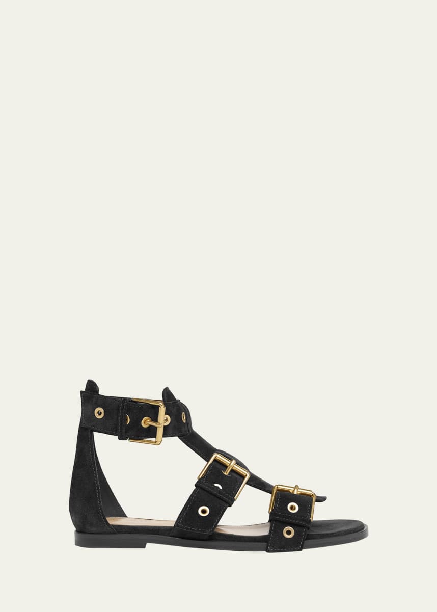 Gianvito Rossi Suede Buckle and Grommet Gladiator Sandals