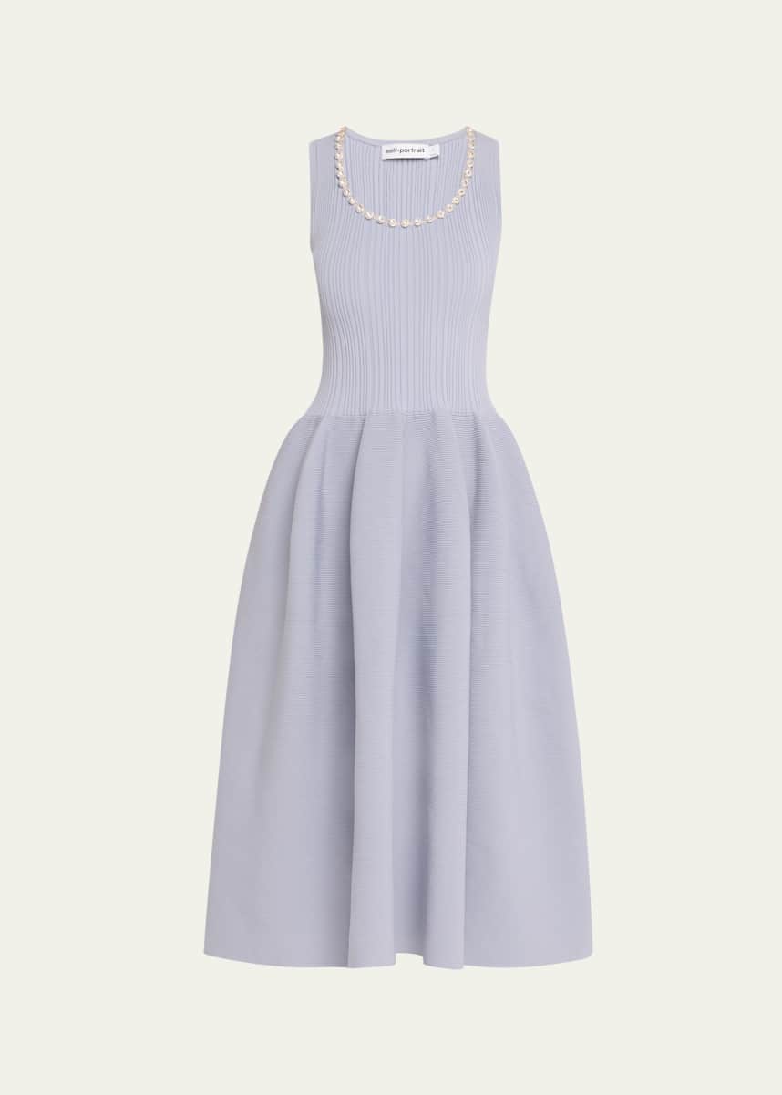 Self-Portrait Ribbed Knit Diamante Midi Dress
