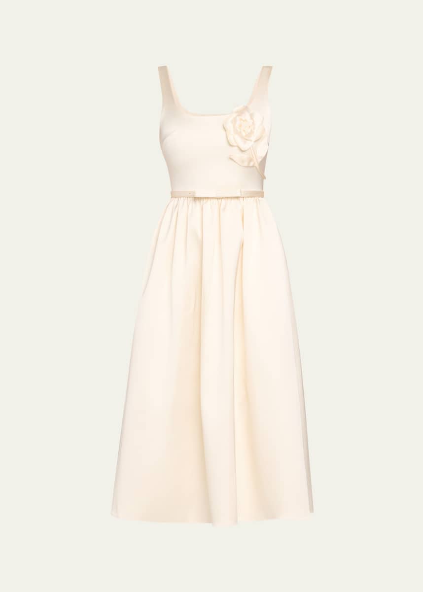 Self-Portrait Bonded Satin Flower Midi Dress