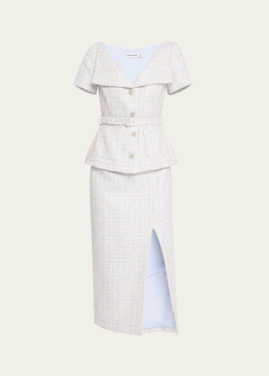 Self-Portrait Belted Boucle Midi Dress