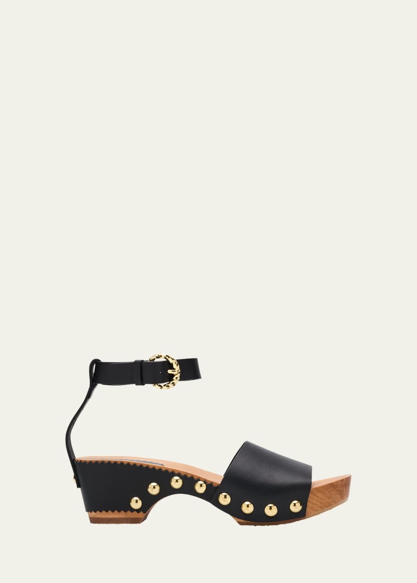Ulla Johnson Esti Leather Ankle-Strap Clog Sandals