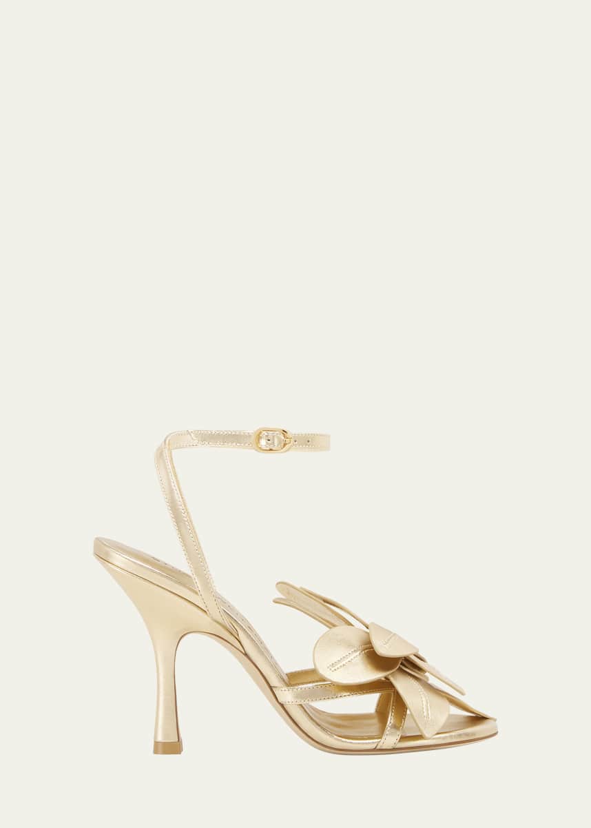 Stuart Weitzman Paradise 100 Flower Metallic Leather Stiletto Sandals