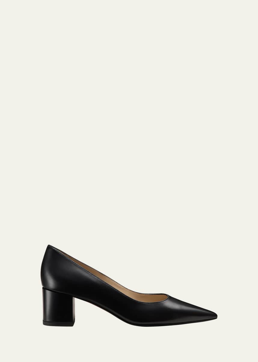 Stuart Weitzman Stuart Leather Block-Heel Pumps