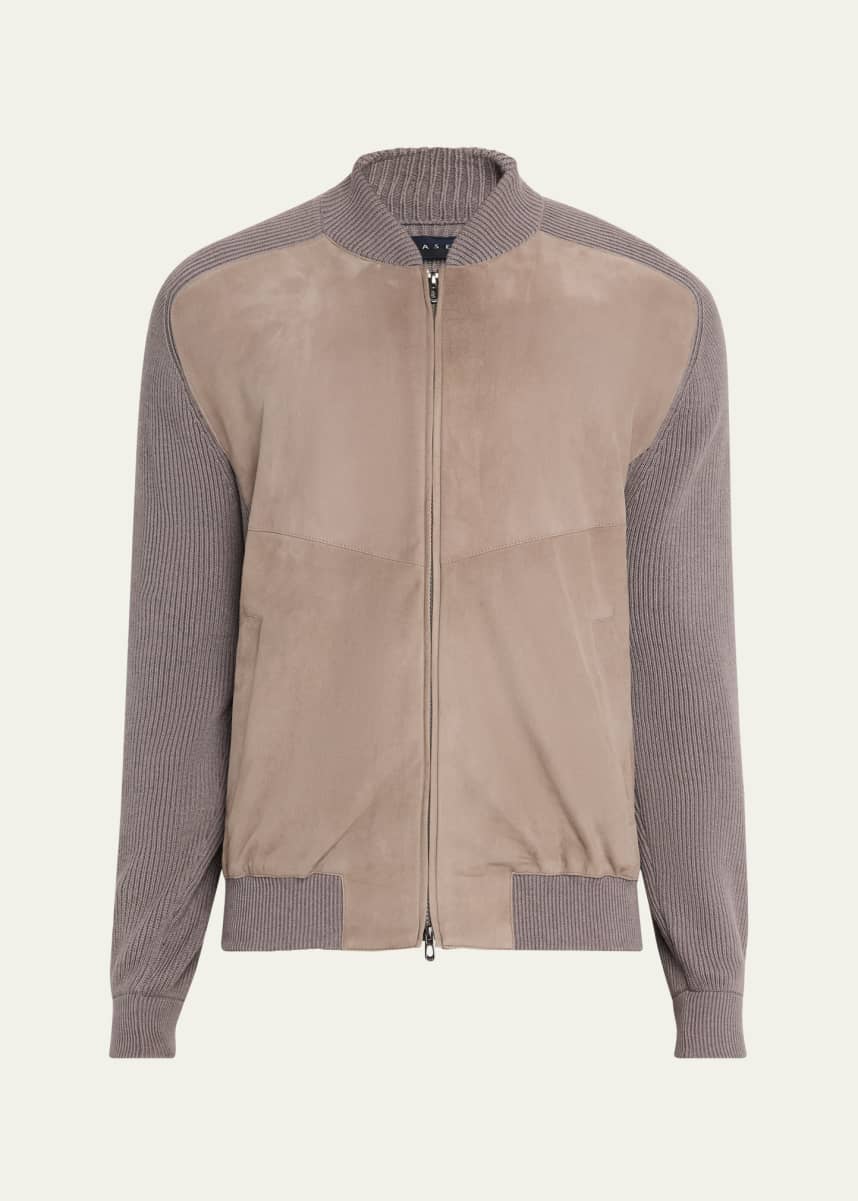 Sease Men's Knit and Suede Bomber Jacket
