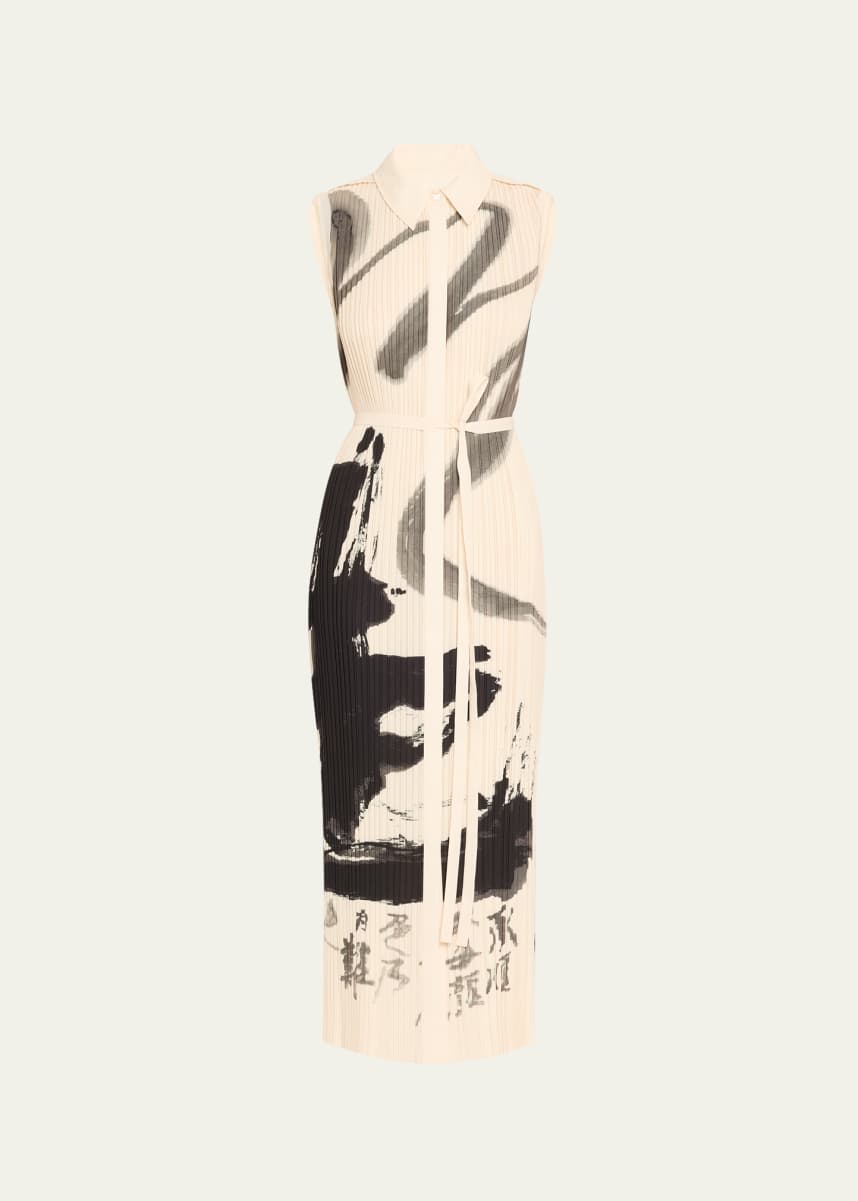 Jason Wu Collection Pleated Sleeveless Maxi Shirtdress With Artwork By Tong