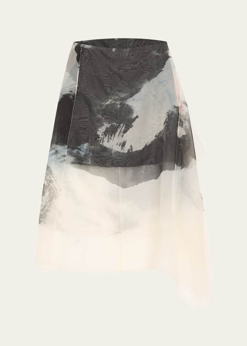 Jason Wu Collection Asymmetric Silk Organza Midi Skirt With Artwork By Tong