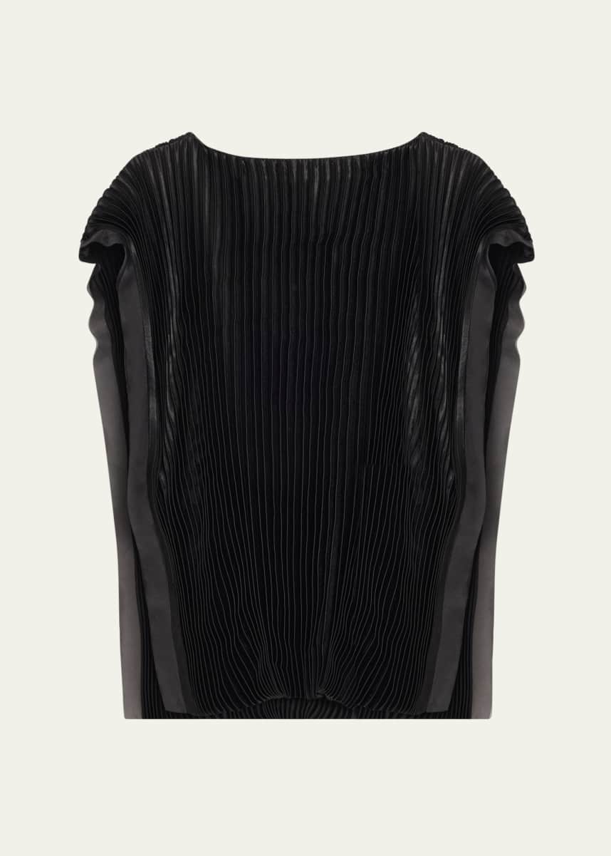 Jason Wu Collection Boatneck Crinkled Satin Pleated Top