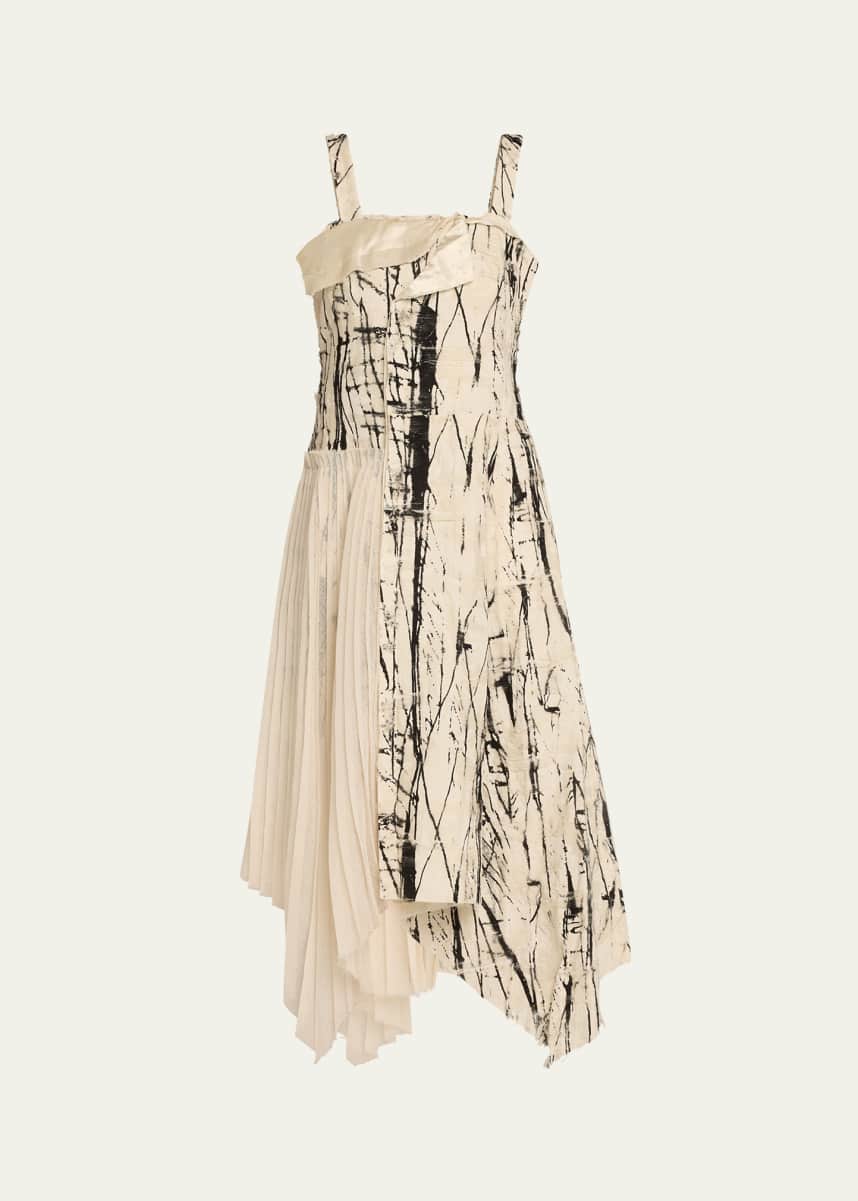 Jason Wu Collection Brushstroke Frayed Pleated Asymmetric Dress