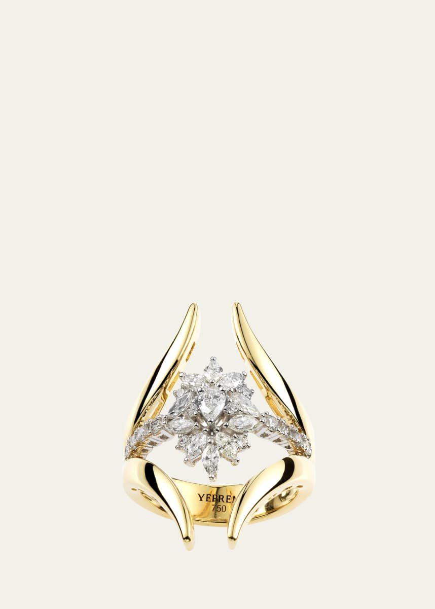 Yeprem 18K Yellow Gold Round, Pear and Marquise Diamond Split Cluster Ring