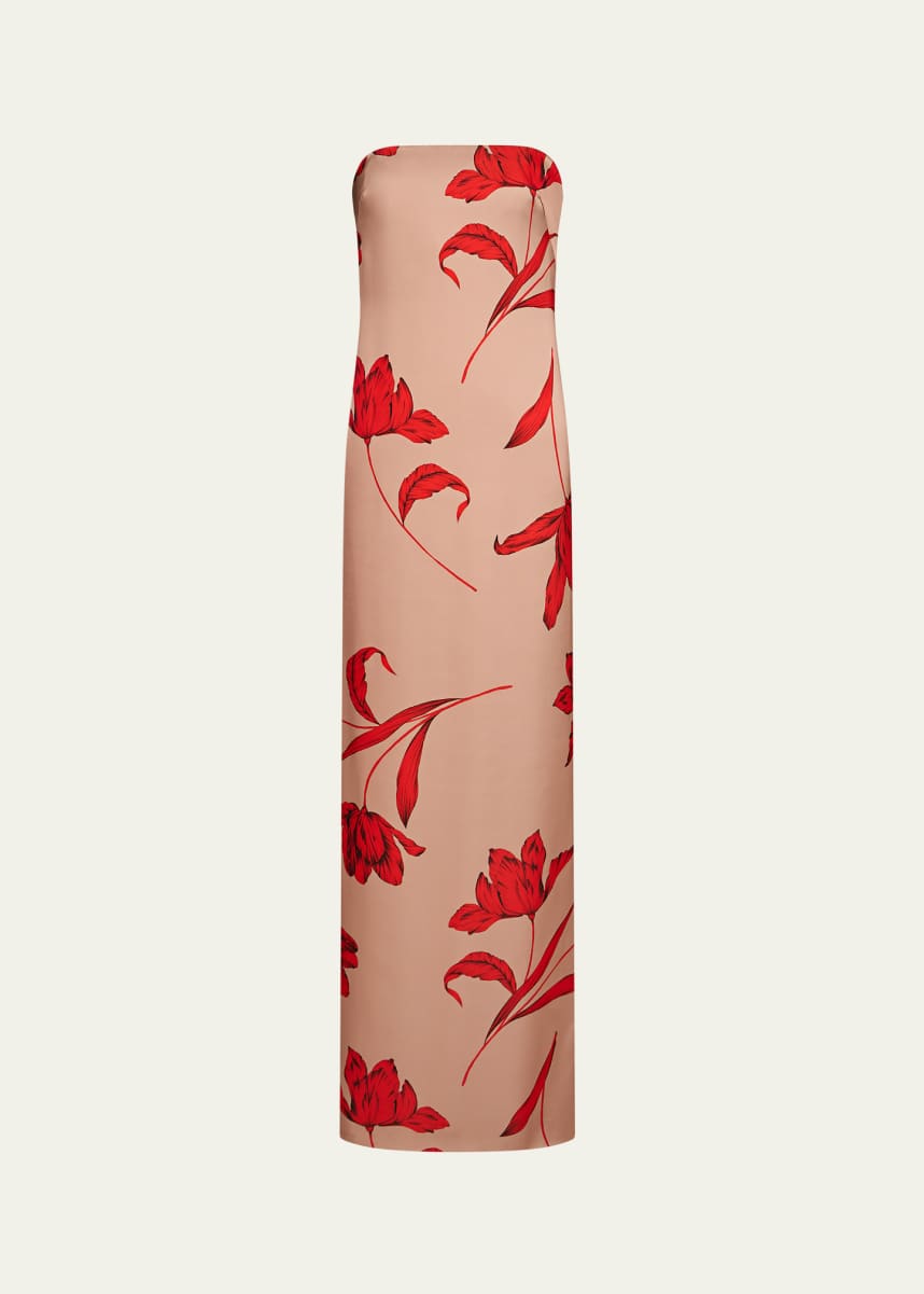 Halston Manuela Strapless Floral-Print Column Gown