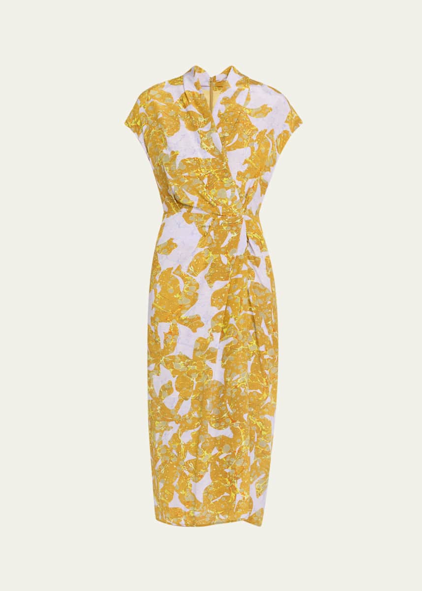 Dries Van Noten Dilian Printed Draped Wrap Midi Dress