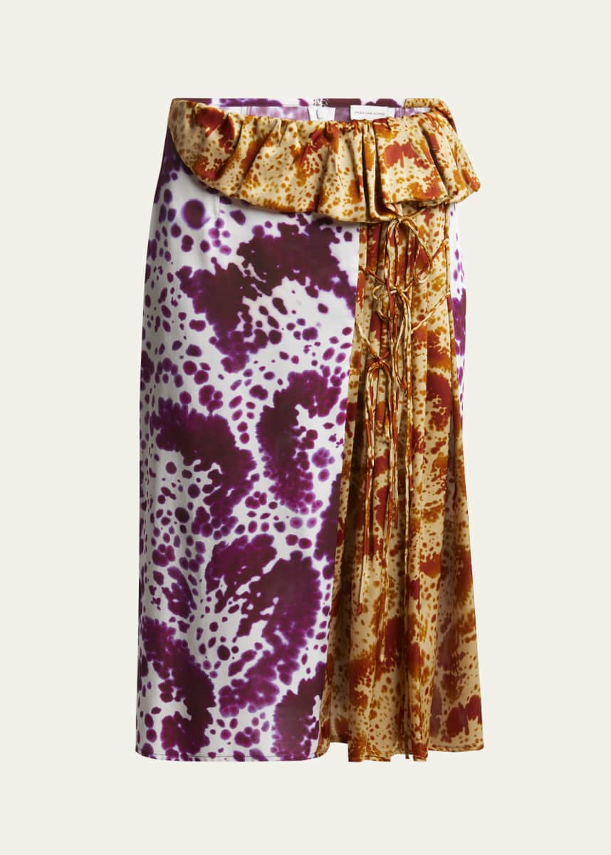 Dries Van Noten Sebia Two-Tone Abstract Printed Midi Skirt