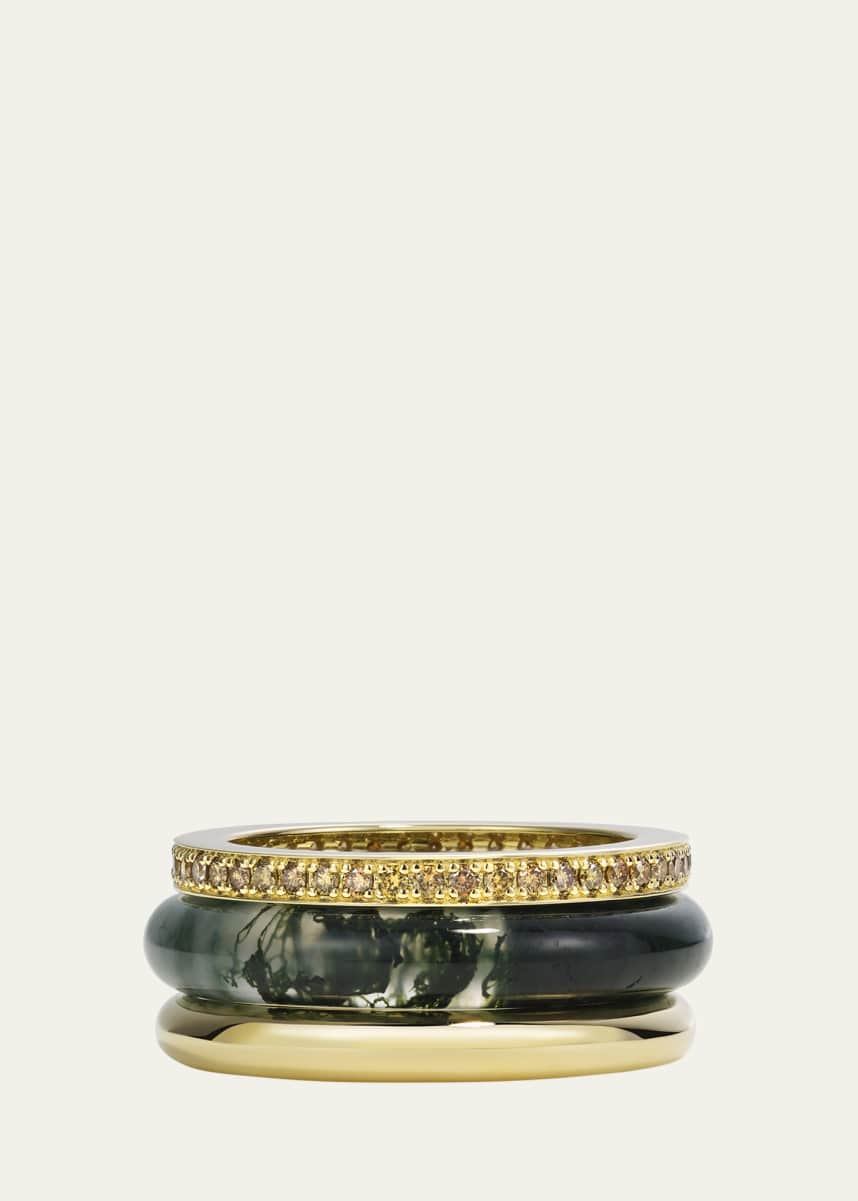 By Pariah Slim Ring Stack, Moss Agate