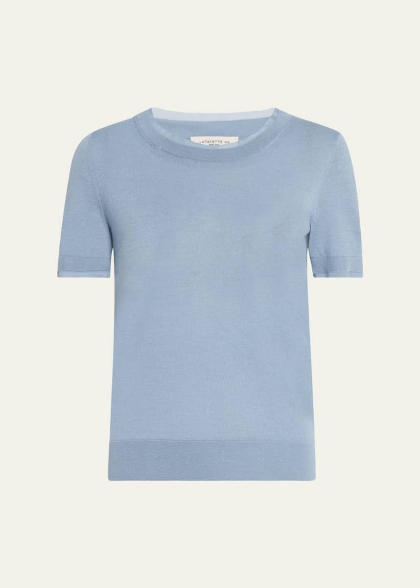 Lafayette 148 New York Crewneck Chiffon-Trim Sweater
