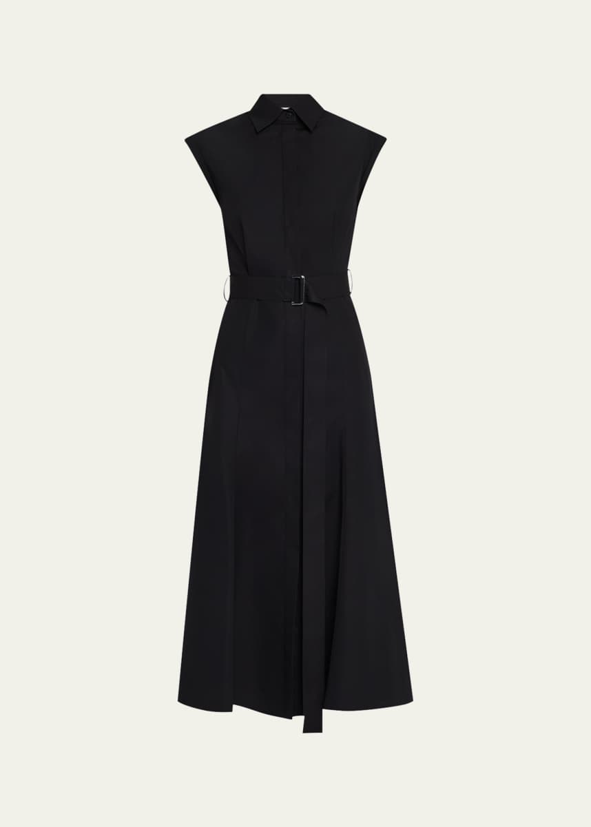 Lafayette 148 New York Belted Cap-Sleeve Cotton Midi Shirtdress