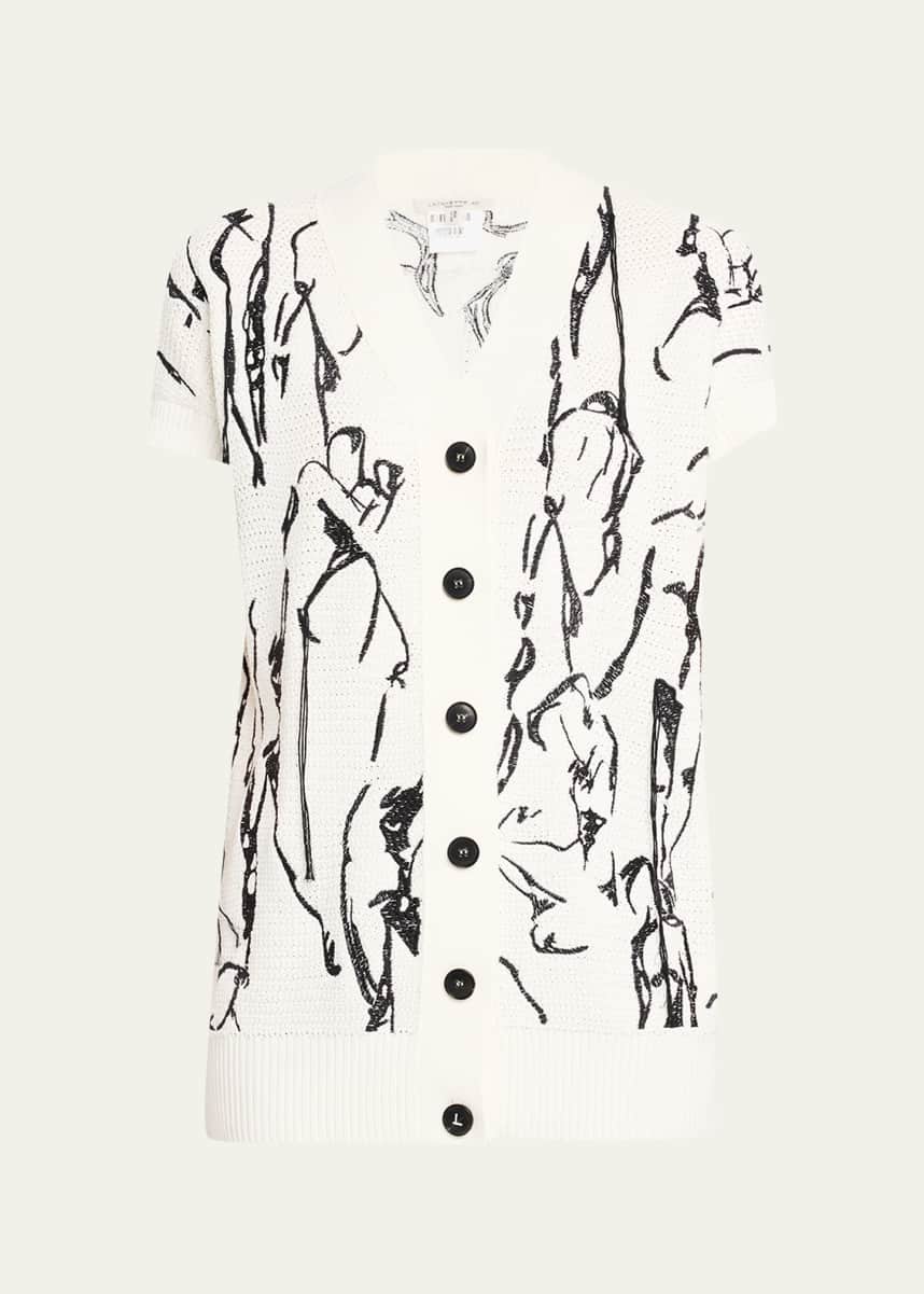 Lafayette 148 New York Embroidered Button-Down Knit Top