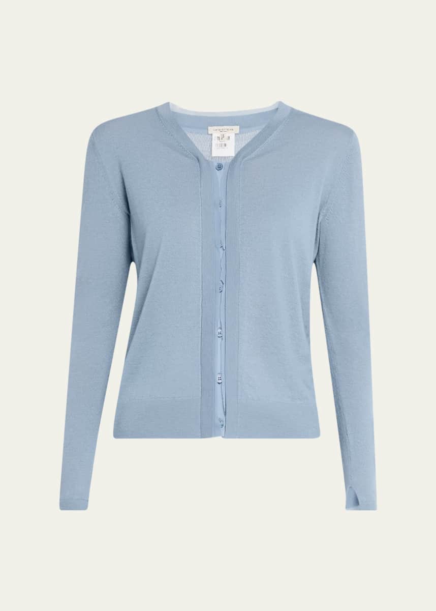 Lafayette 148 New York Chiffon-Trim Cashmere Cardigan