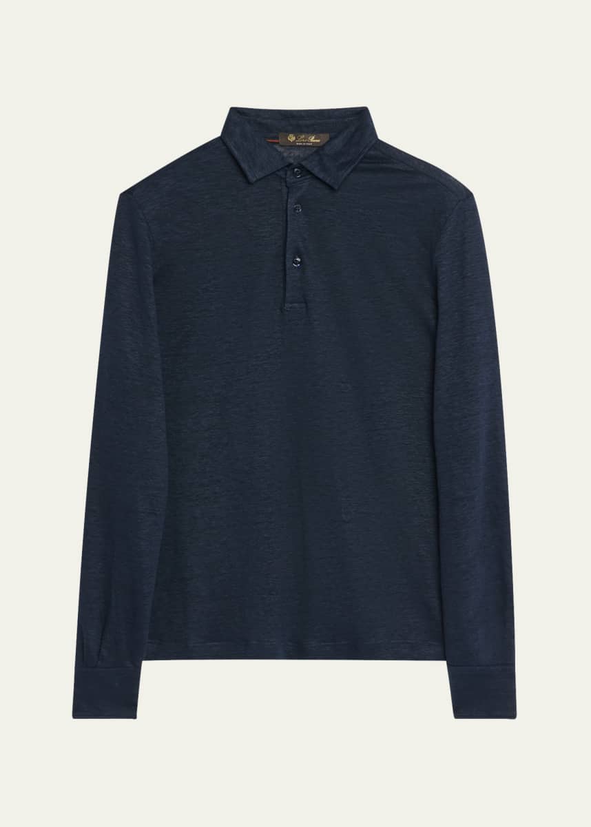 Loro Piana Men's Sam Linen Long-Sleeve Polo Shirt
