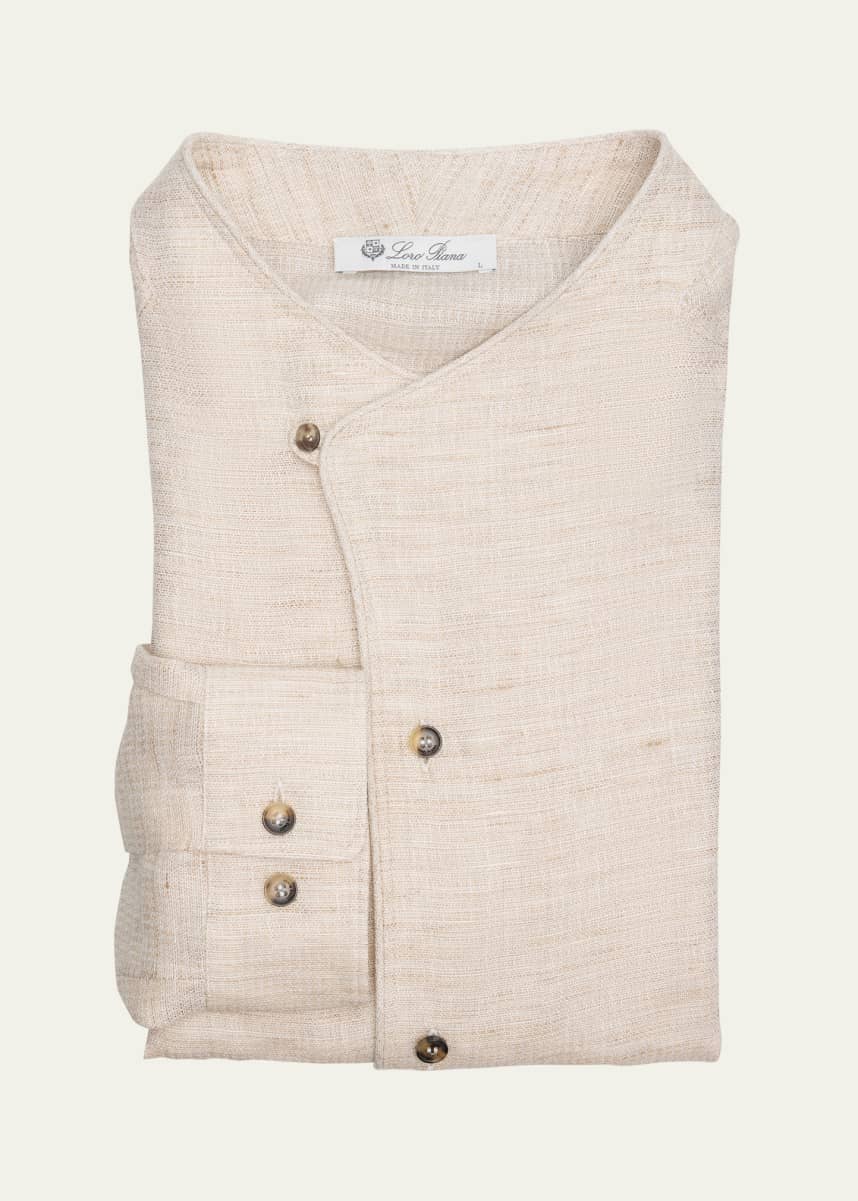 Loro Piana Men's Emanuel Collarless Linen Shirt