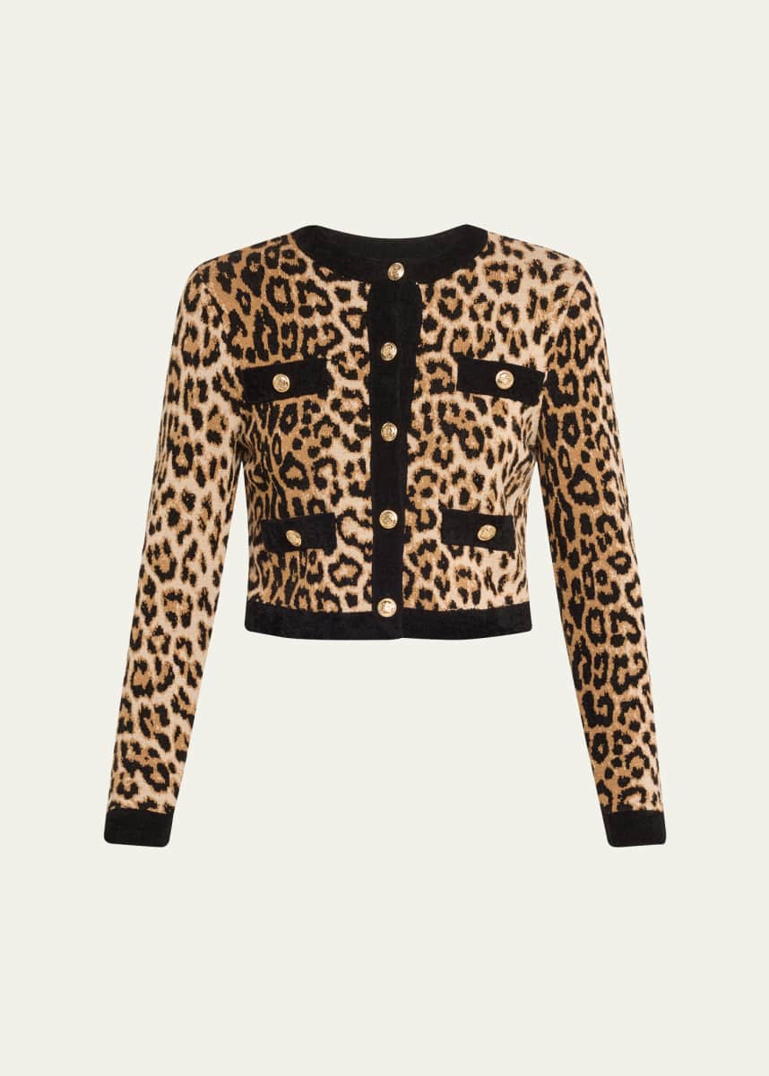 Alice + Olivia Claira Leopard Cropped Cardigan